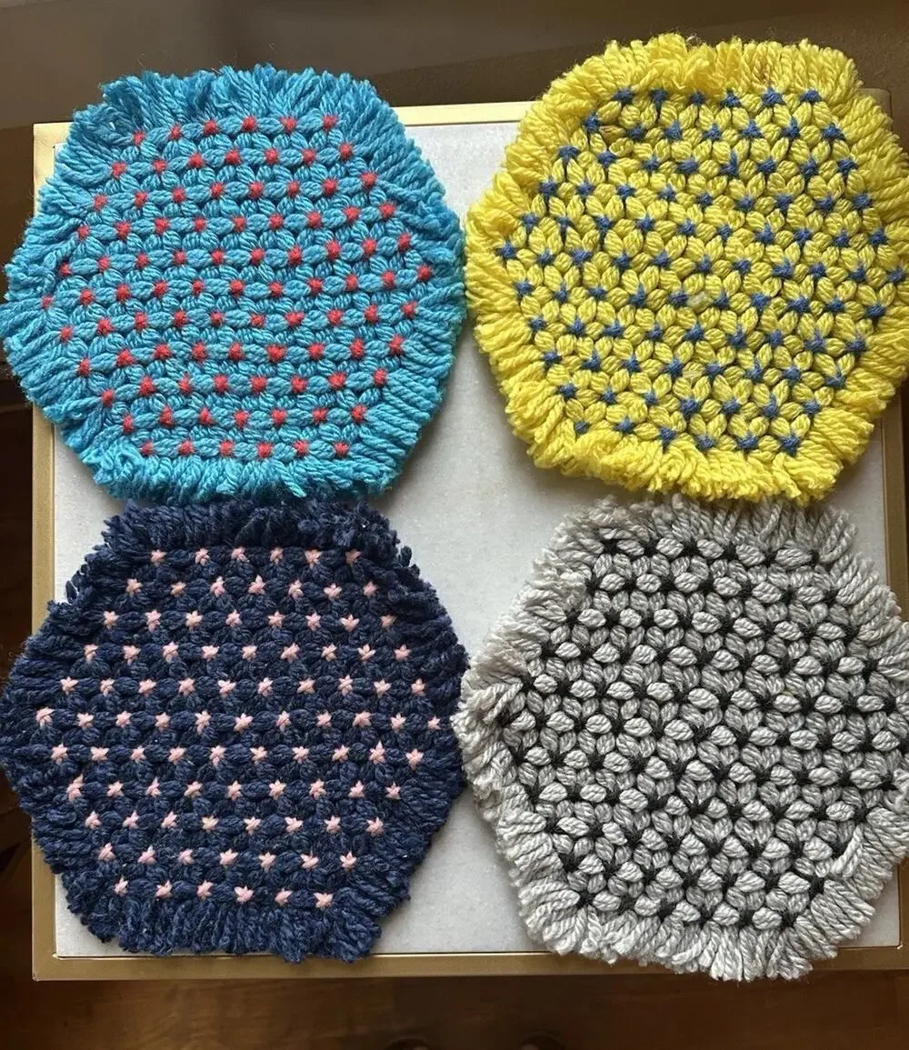 VTG 70’s Crocheted Hot Pad Trivets Vintage Handmade Set Of 4